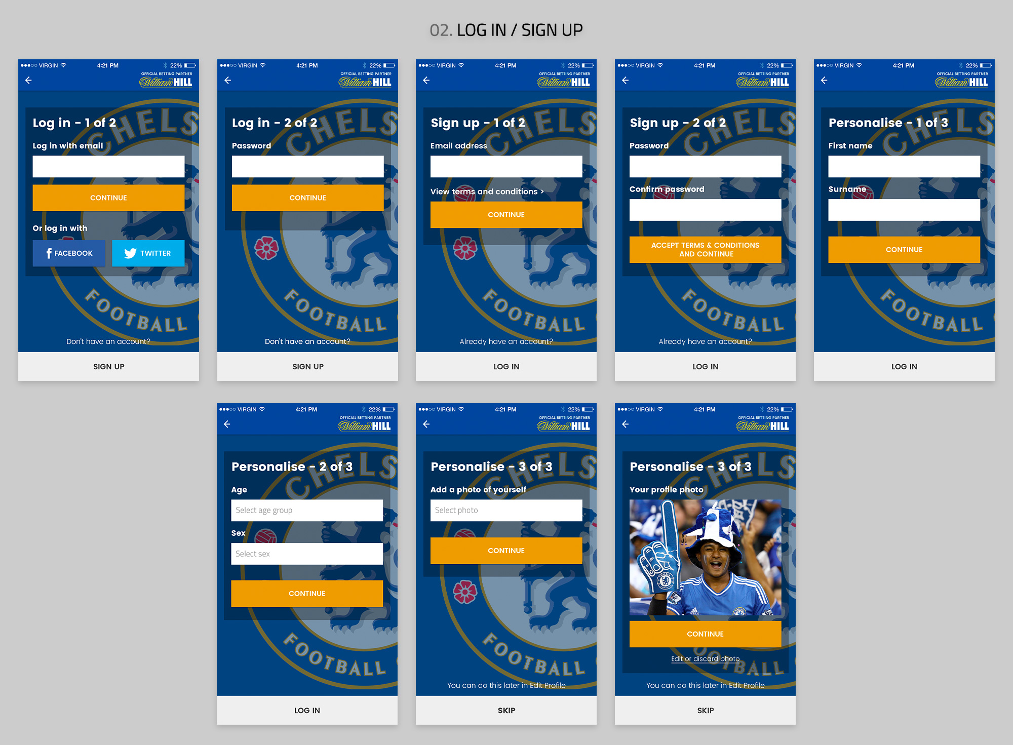 A selection of screens from the app