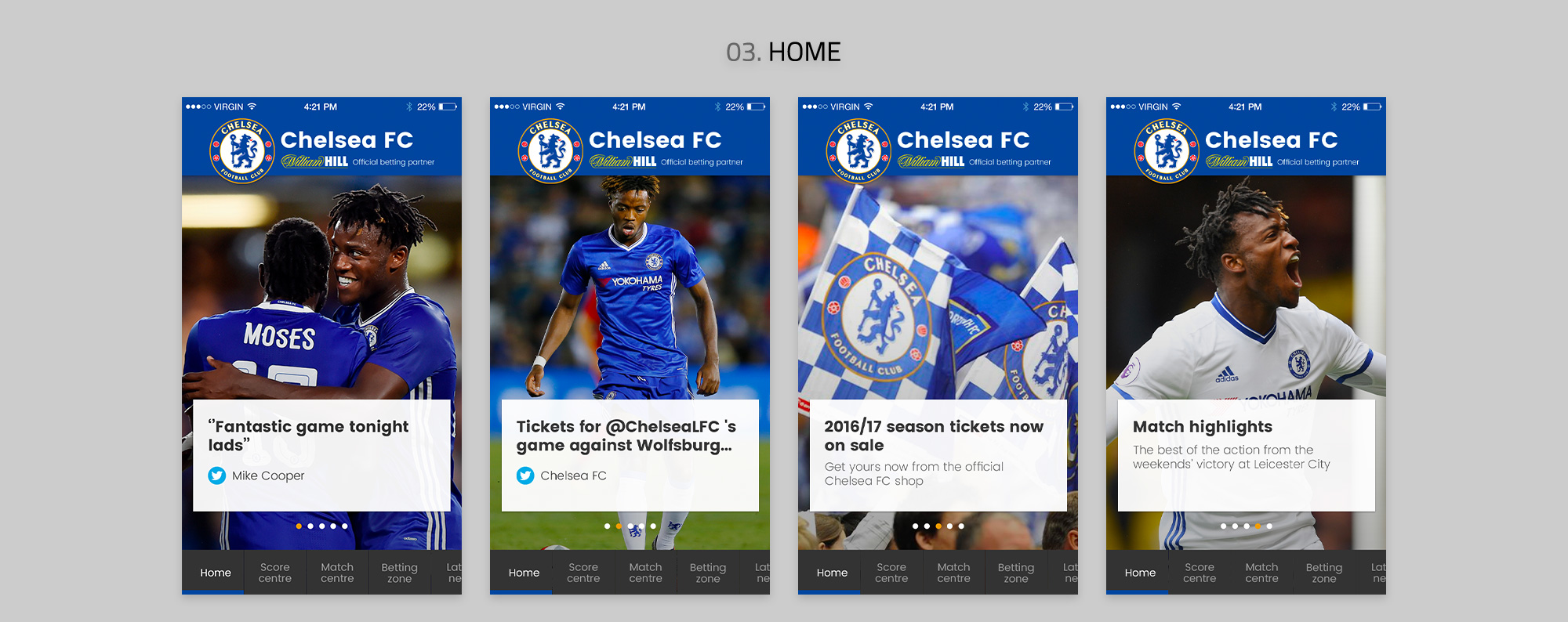 A selection of screens from the app