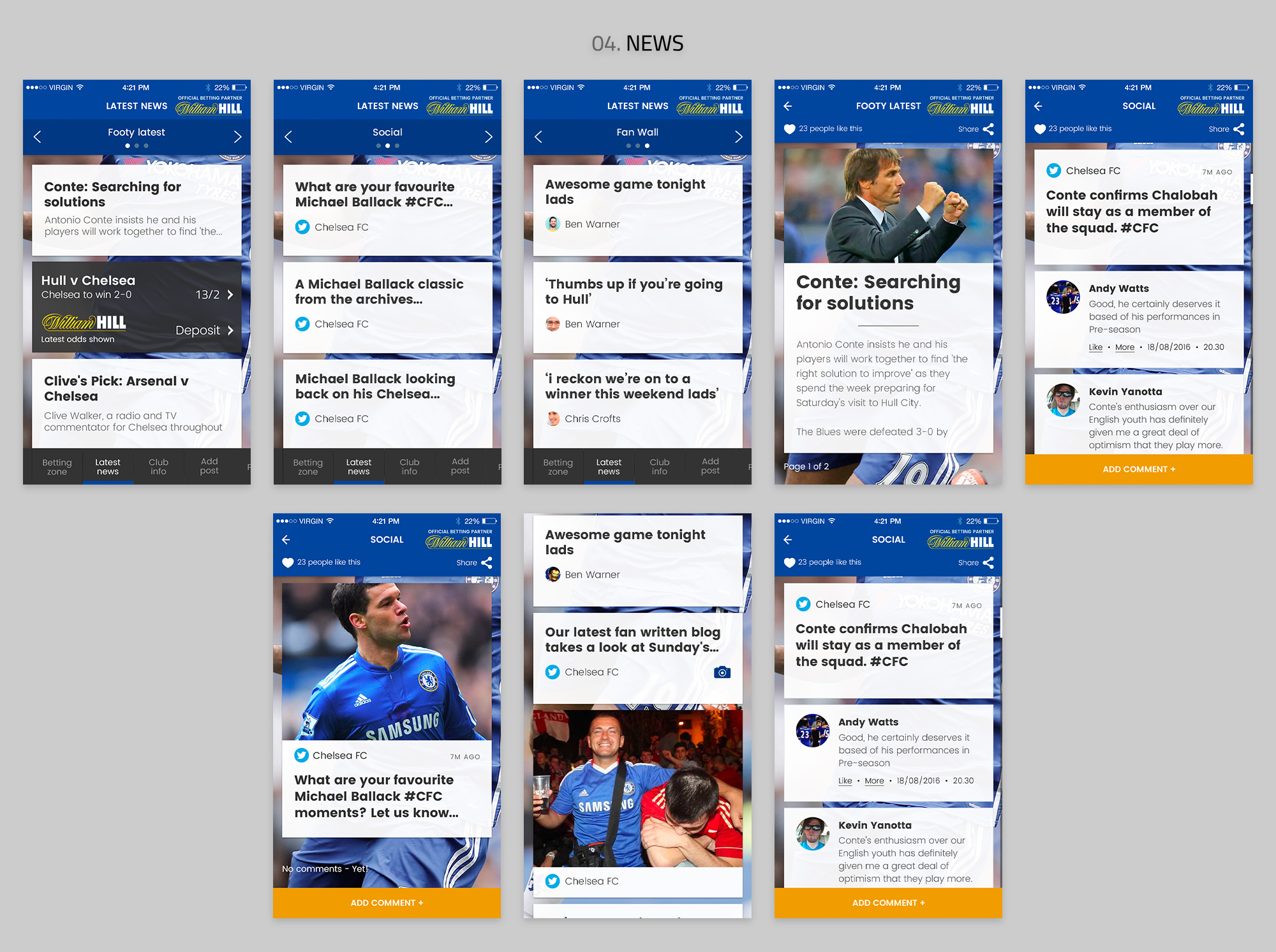 A selection of screens from the app