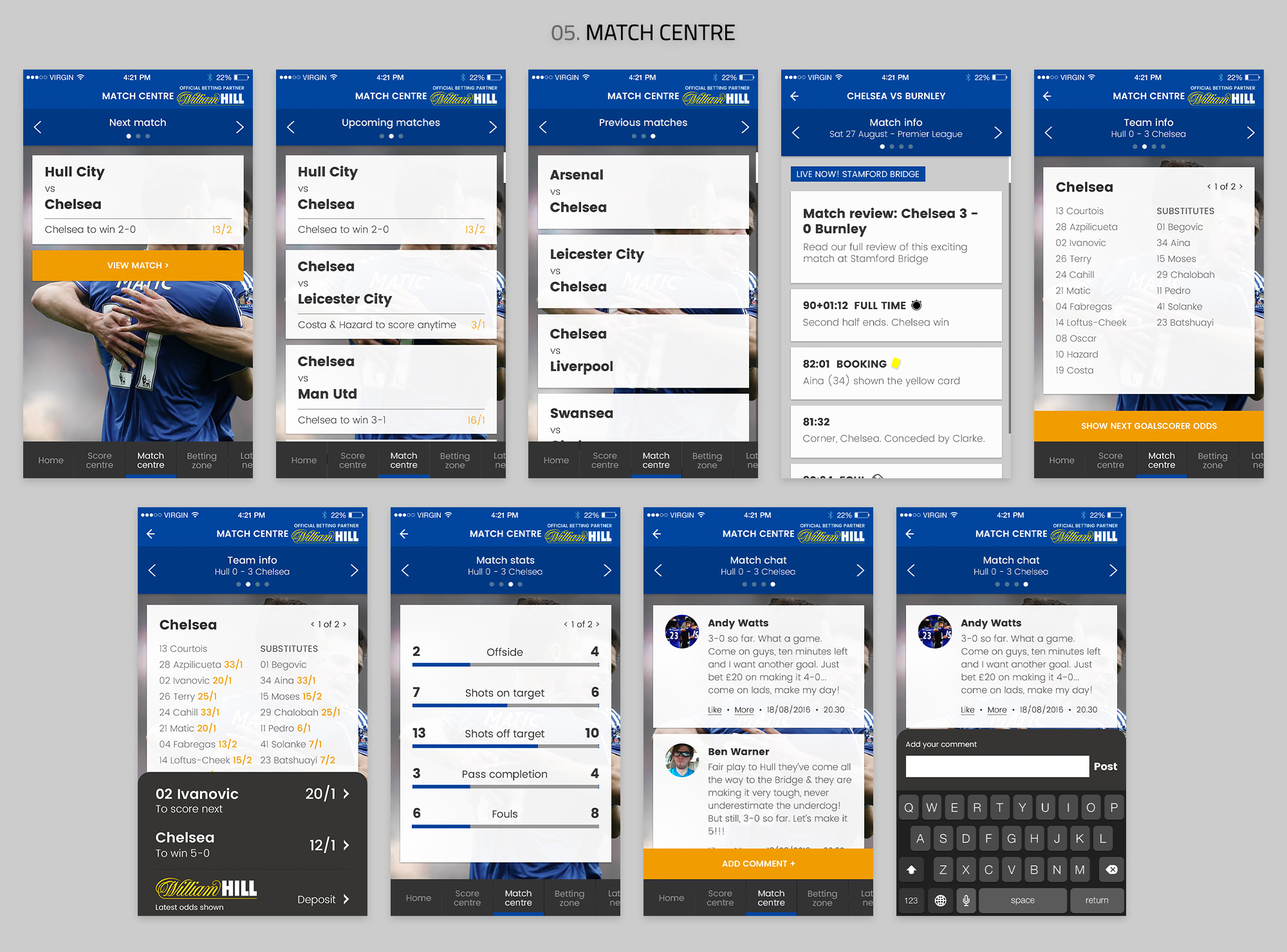 A selection of screens from the app
