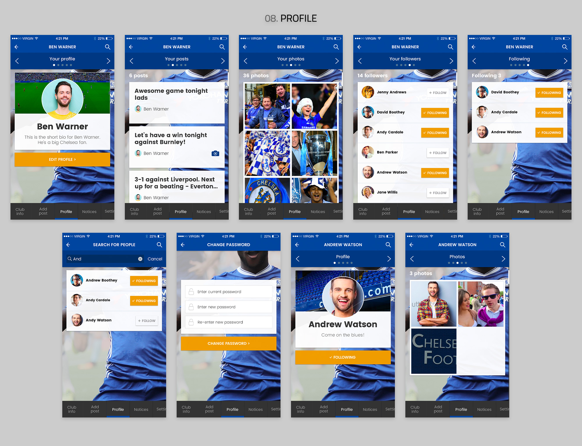 A selection of screens from the app
