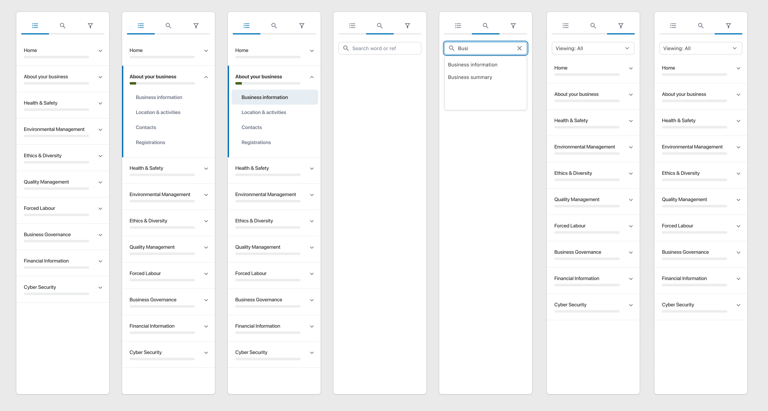 New questionnaire menu design