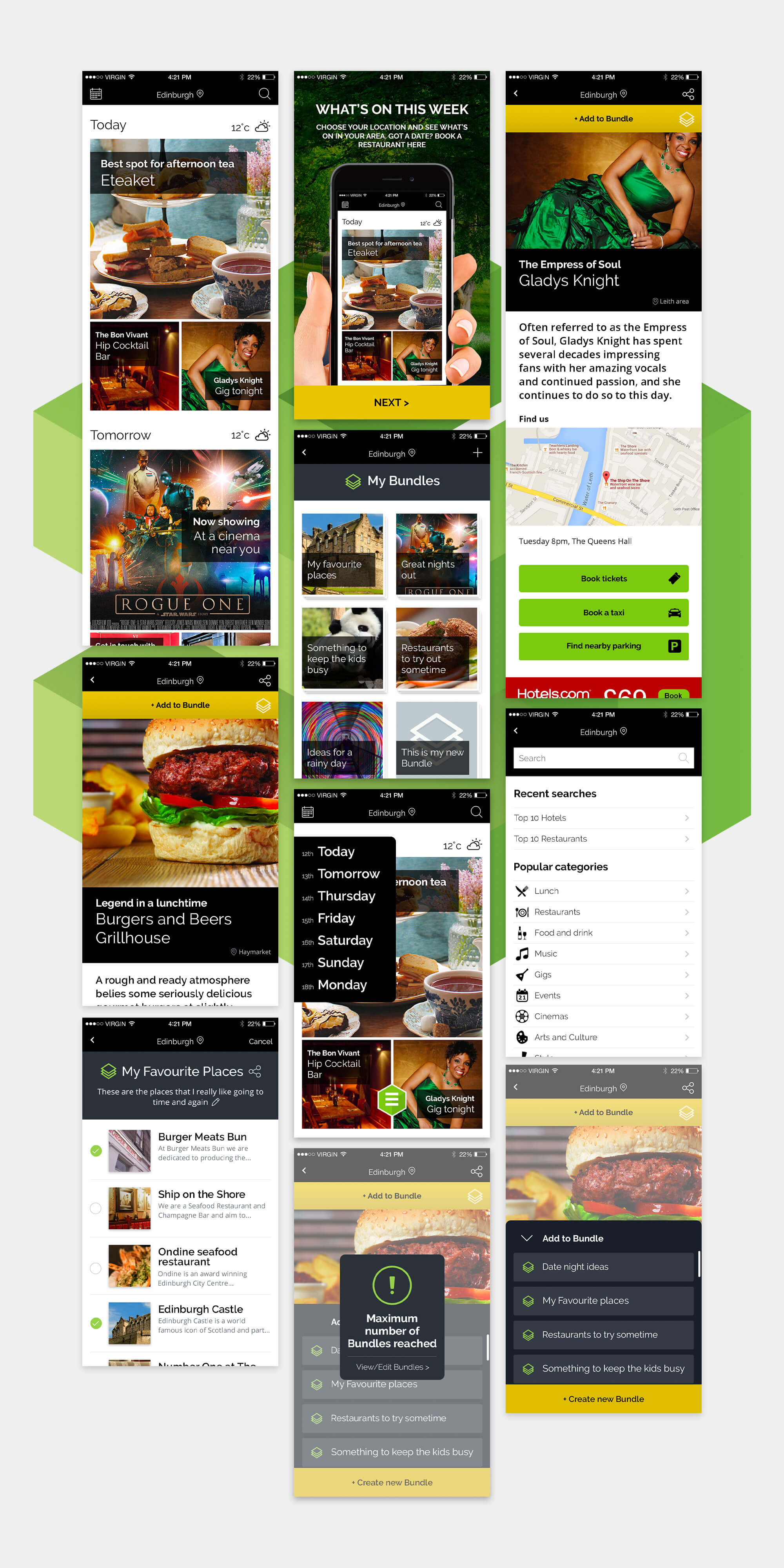 Screenshots of the smart city app